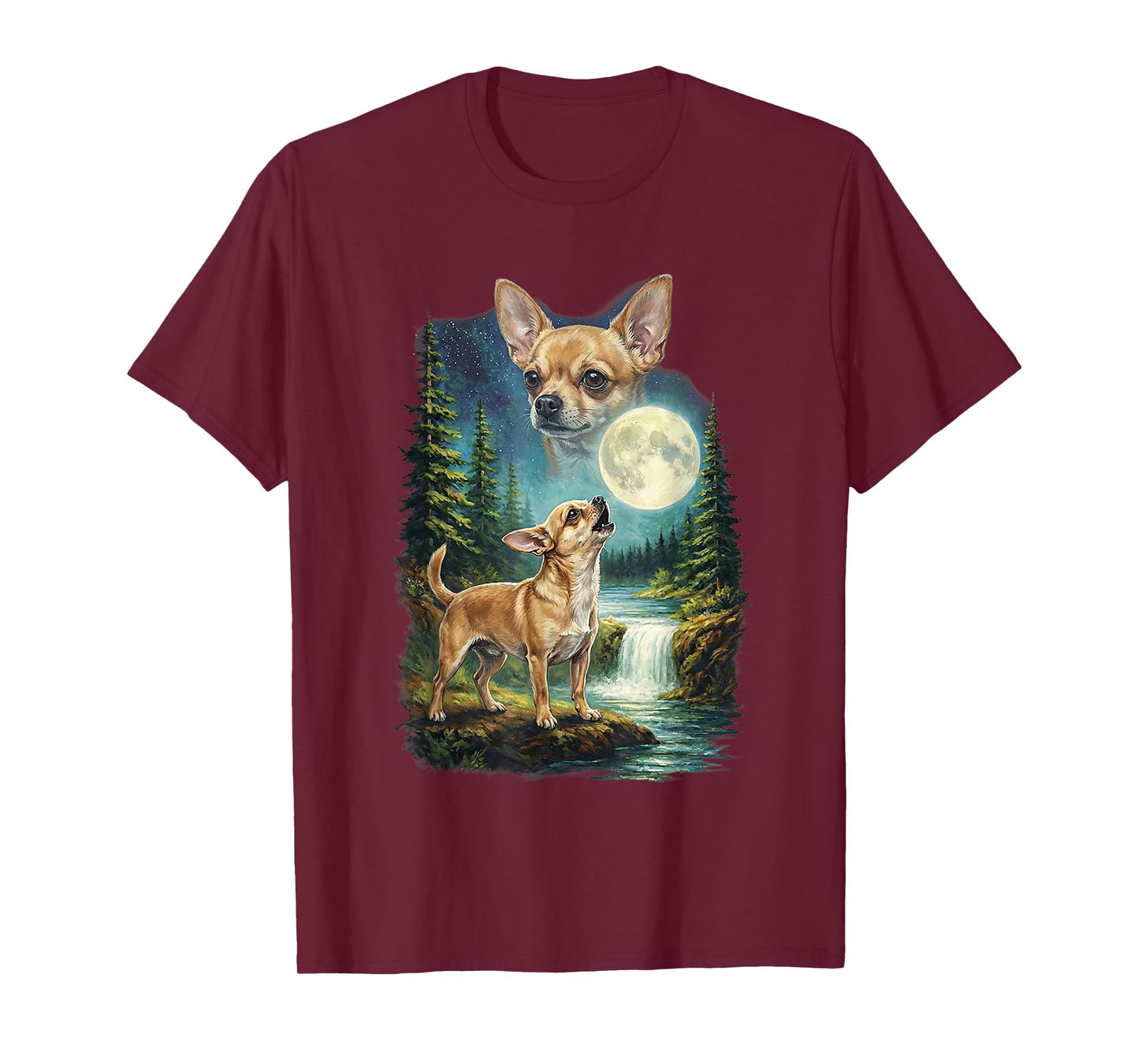 Chihuahua Dog Moonlit Night Art Chihuahua Howling at Moon T-Shirt