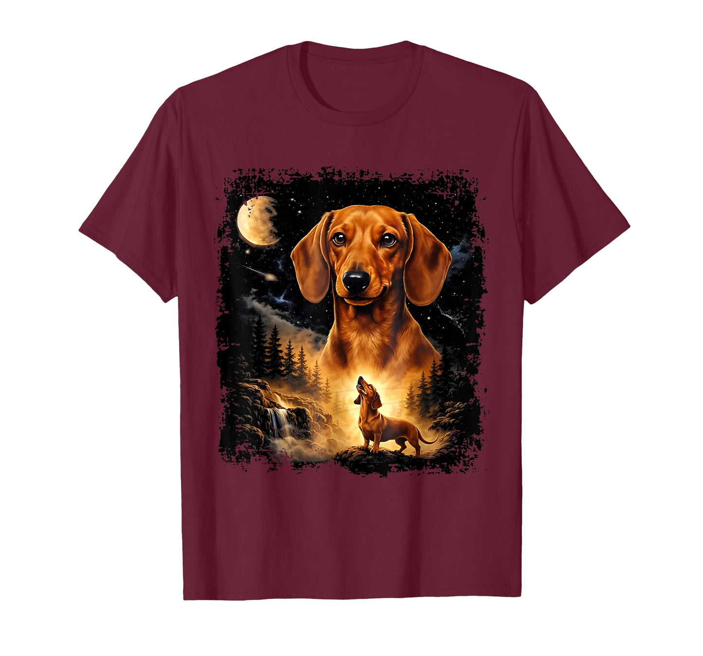 Vintage 90s Dachshund Howling at The Moon Wiener Dog Mom T-Shirt