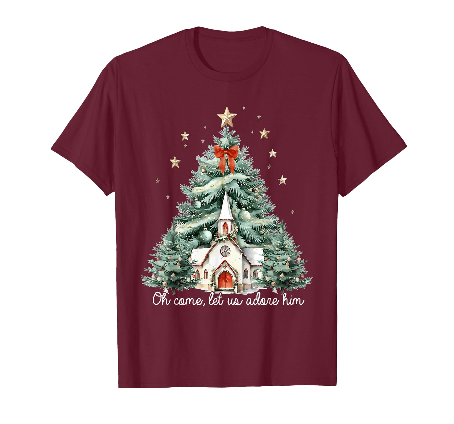 Oh Come Let Us Adore Him Christian Jesus Christmas Pajamas T-Shirt