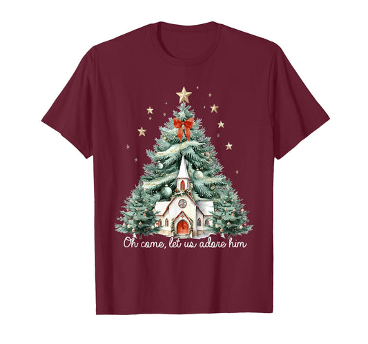 Oh Come Let Us Adore Him Christian Jesus Christmas Pajamas T-Shirt