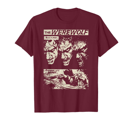 Classic Horror Movie Monster Horror Comic Werewolf Man Wolf T-Shirt