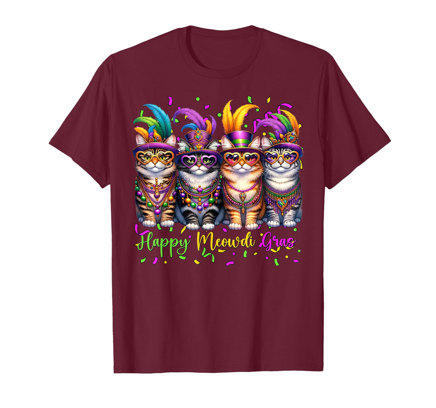 Mardi Gras Carnival Cat Mask Happy Meowdi Gras Cat Lover T-Shirt