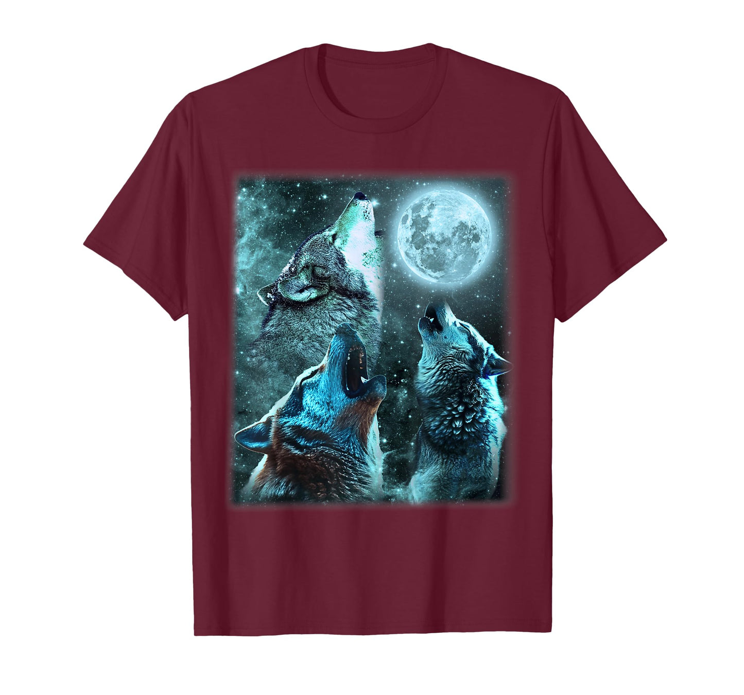 Wolf Howling at Full Moon Starry Sky Wolves Graphic Wildlife T-Shirt