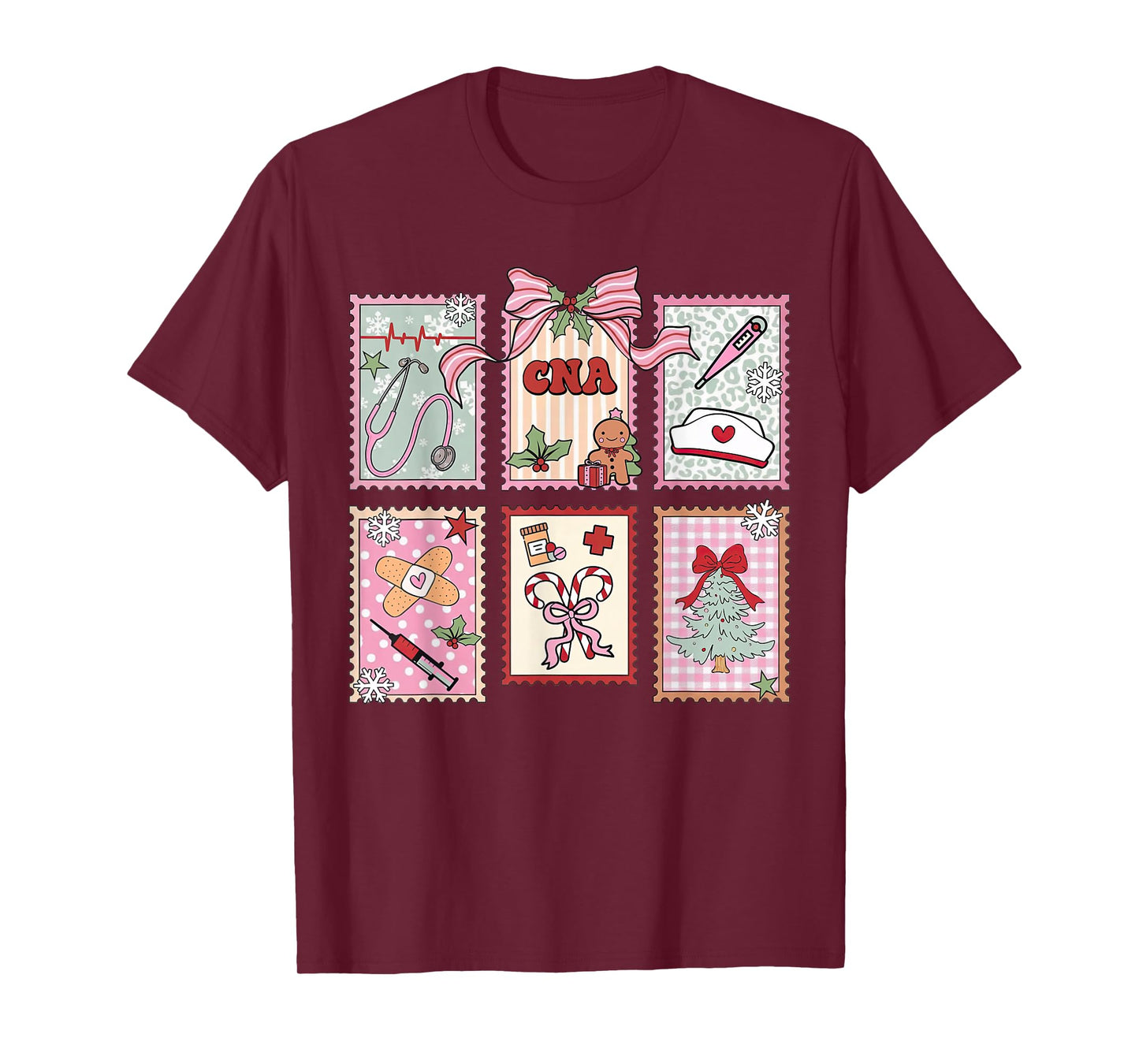 CNA Certified Nursing Assistant Christmas Pink Stamp Bows T-Shirt