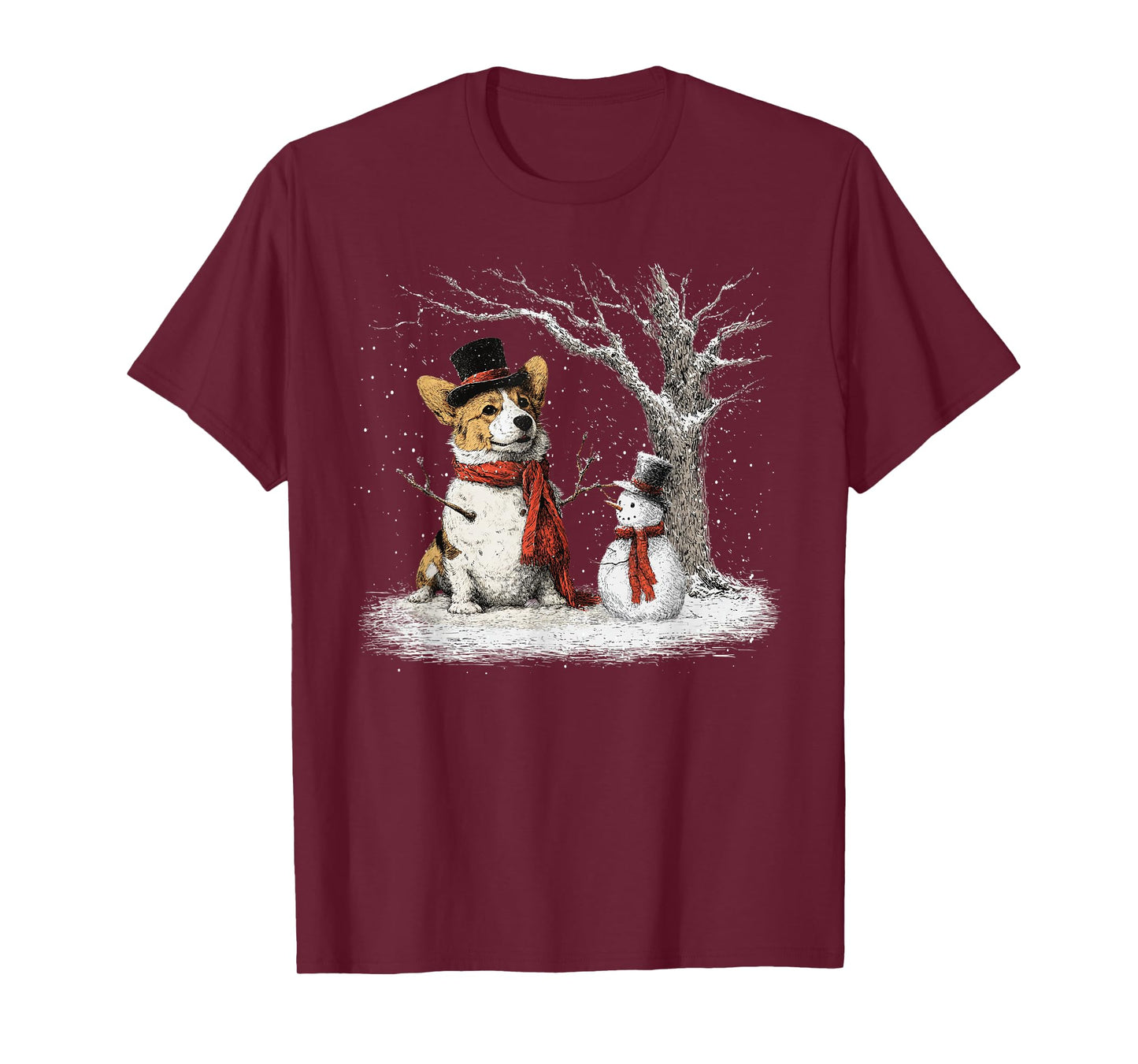 Funny Corgi Dog in The Snow Tree Christmas Winter T-Shirt