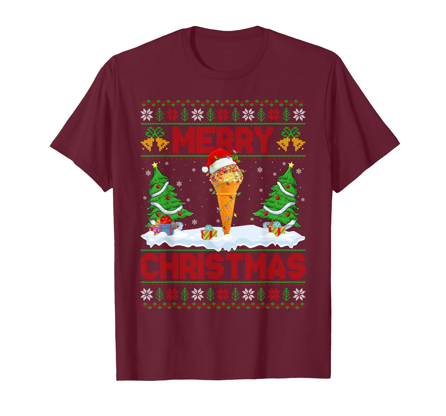 Ice Cream Cone Ugly Xmas Sweaters Funny Lights Christmas T-Shirt