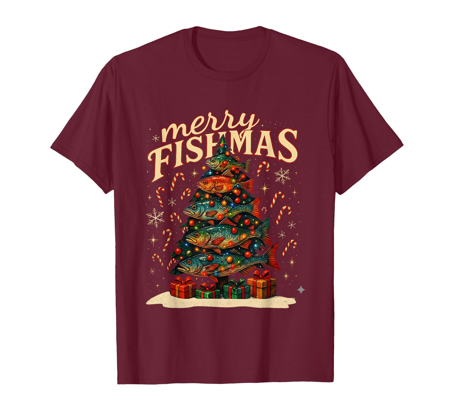 Merry Fishmas Funny Fishing Christmas Design T-Shirt