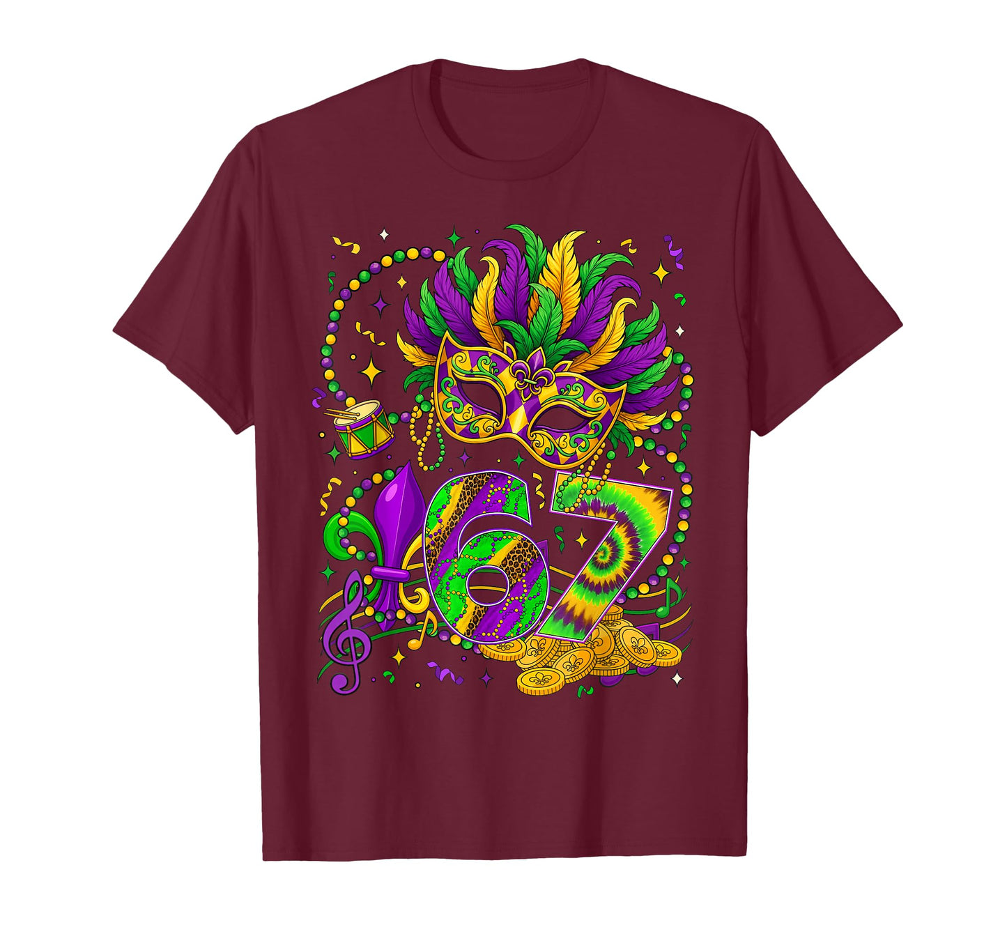 67 Mardi Gras 2026 Mask Fleur De Lis Fat Tuesday Men Women T-Shirt