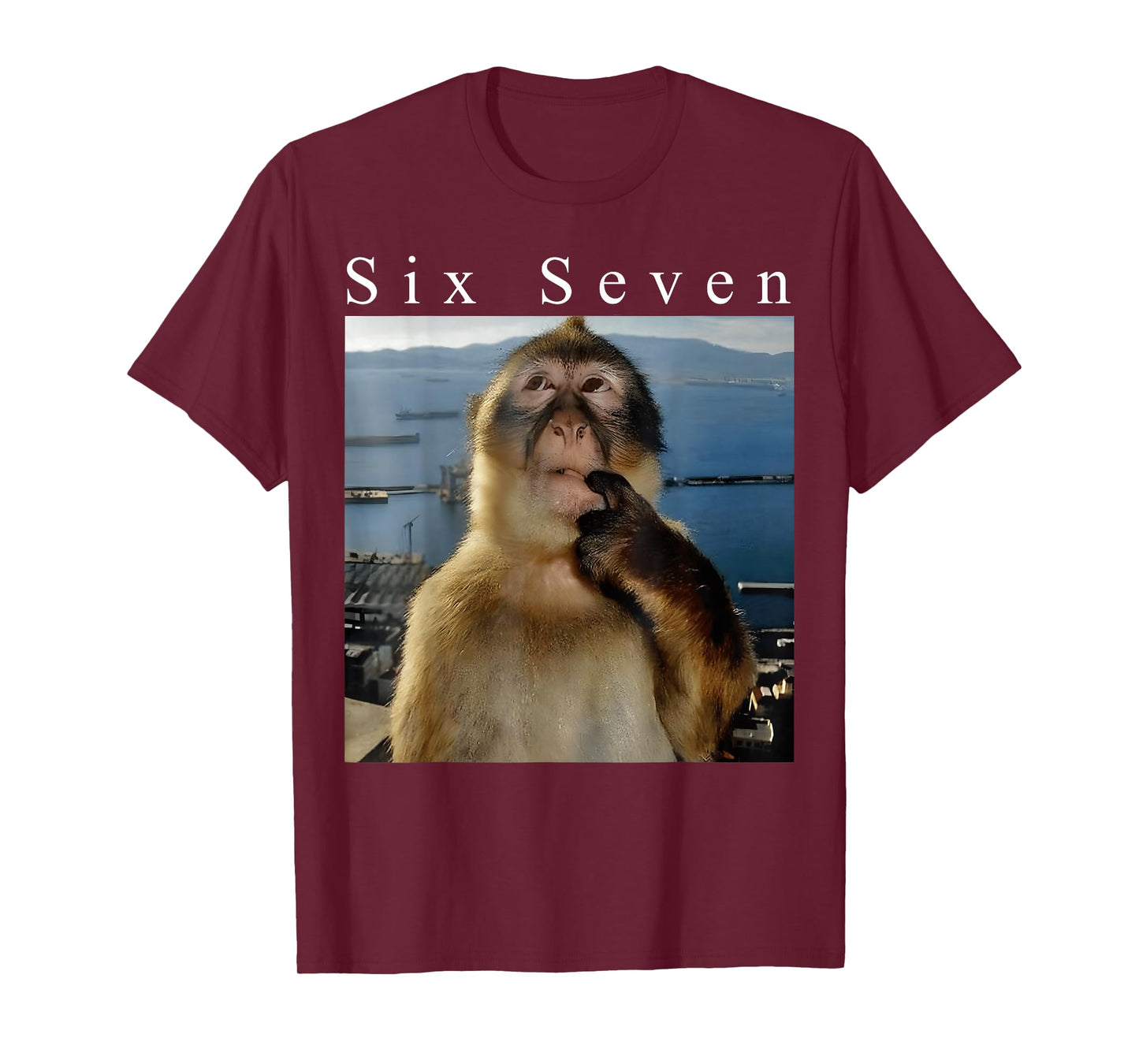Six Seven Thinking Monkey Meme Humor Brainrot T-Shirt