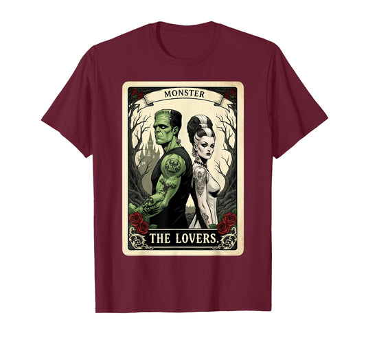 Spooky Romance Frankenstein The Lovers Tarot Halloween Vibe T-Shirt