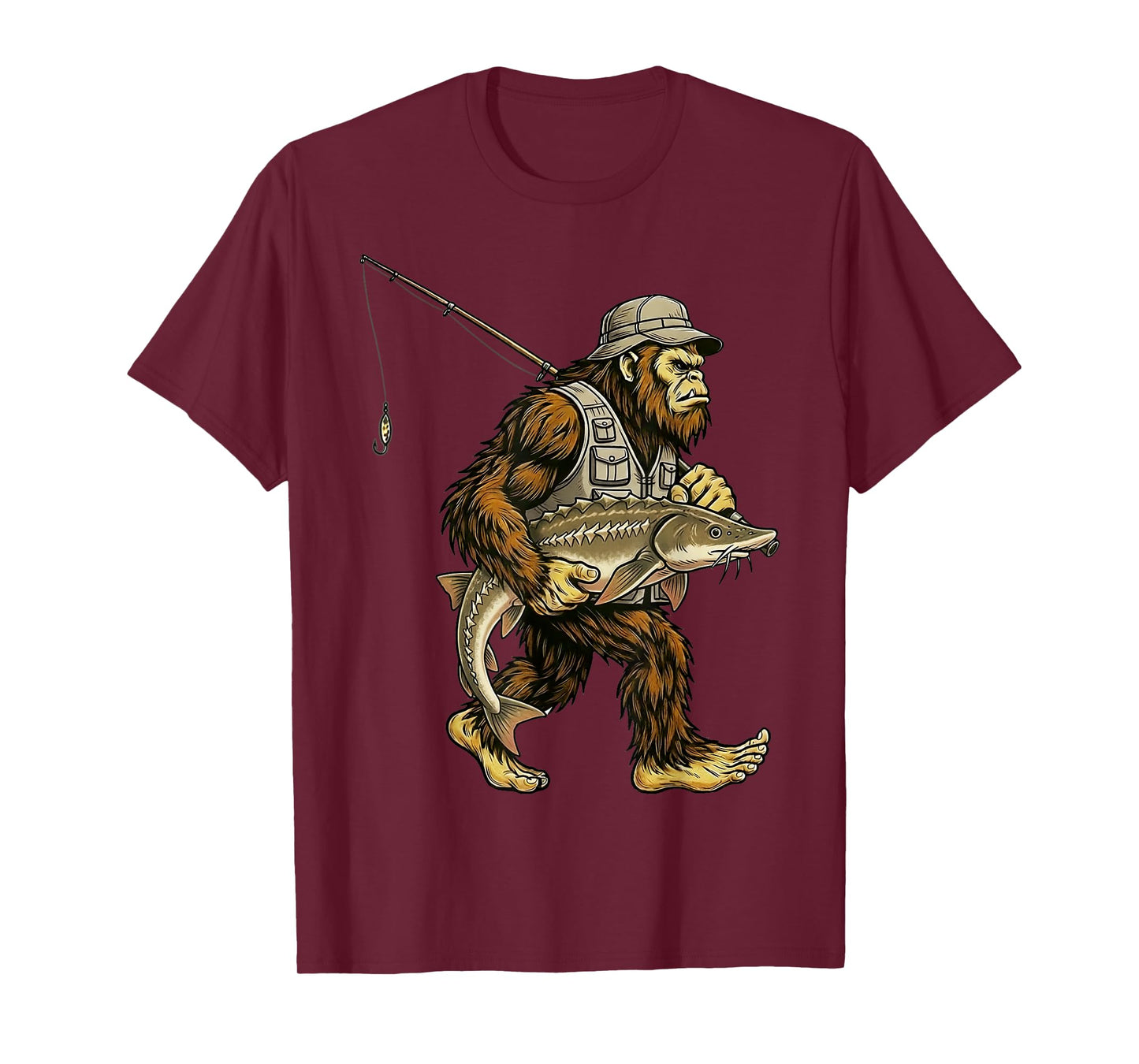 Sturgeon Bigfoot Fisherman River Fishing Sasquatch T-Shirt