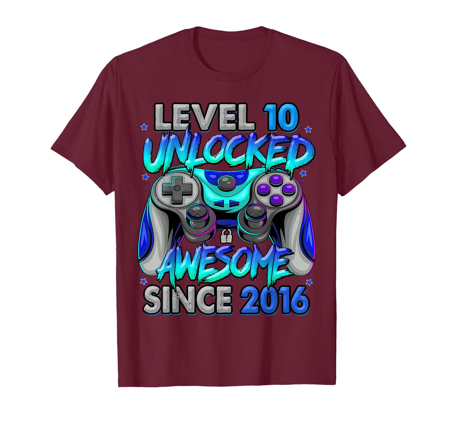 Level 10 Unlocked Awesome Since 2016 10th Birthday Gaming T-Shirt