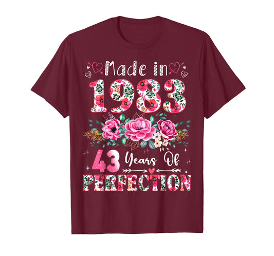 43 Year Old Made in 1983 Floral 43th Birthday Women T-Shirt