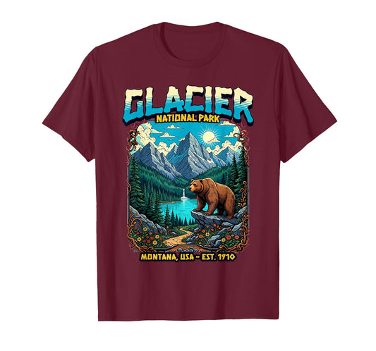 Glacier National Park Montana USA Retro Vintage Nature T-Shirt