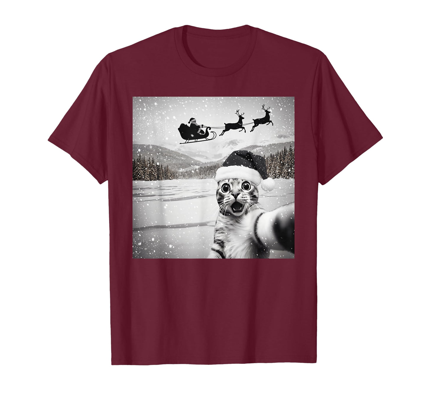 Cat Selfie with Santa Funny Christmas for Men Women Kids T-Shirt