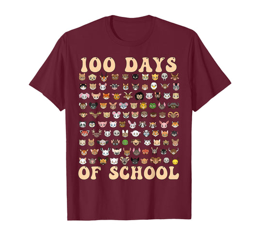 Cute 100 Days of School Animal Teacher Kids T-Shirt