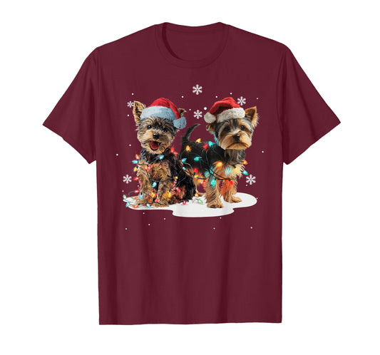 Cute Yorkshire Dog Christmas Lights Xmas Holidays T-Shirt