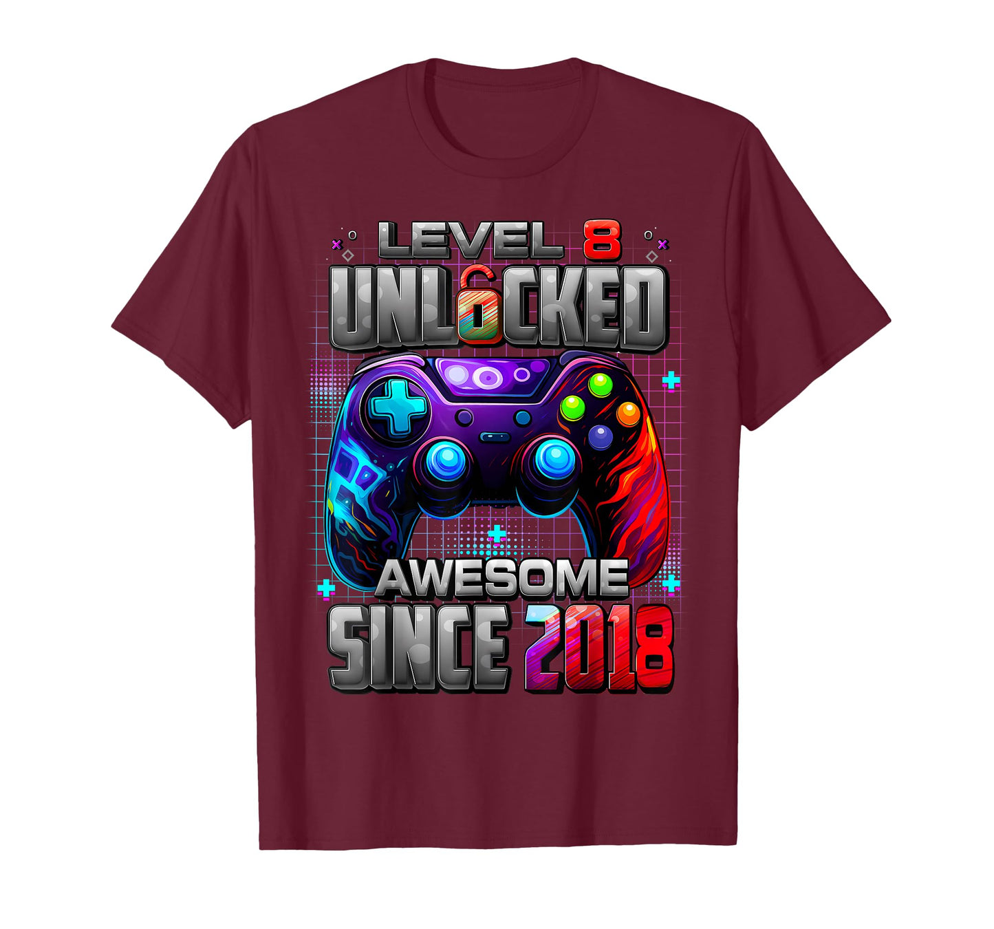 Level 8 Unlocked Video Game Party 8th Birthday Gamer Boys T-Shirt