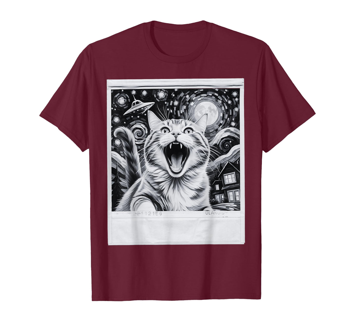 Starry Night Vintage Cat Polaroid Selfie UFO T-Shirt