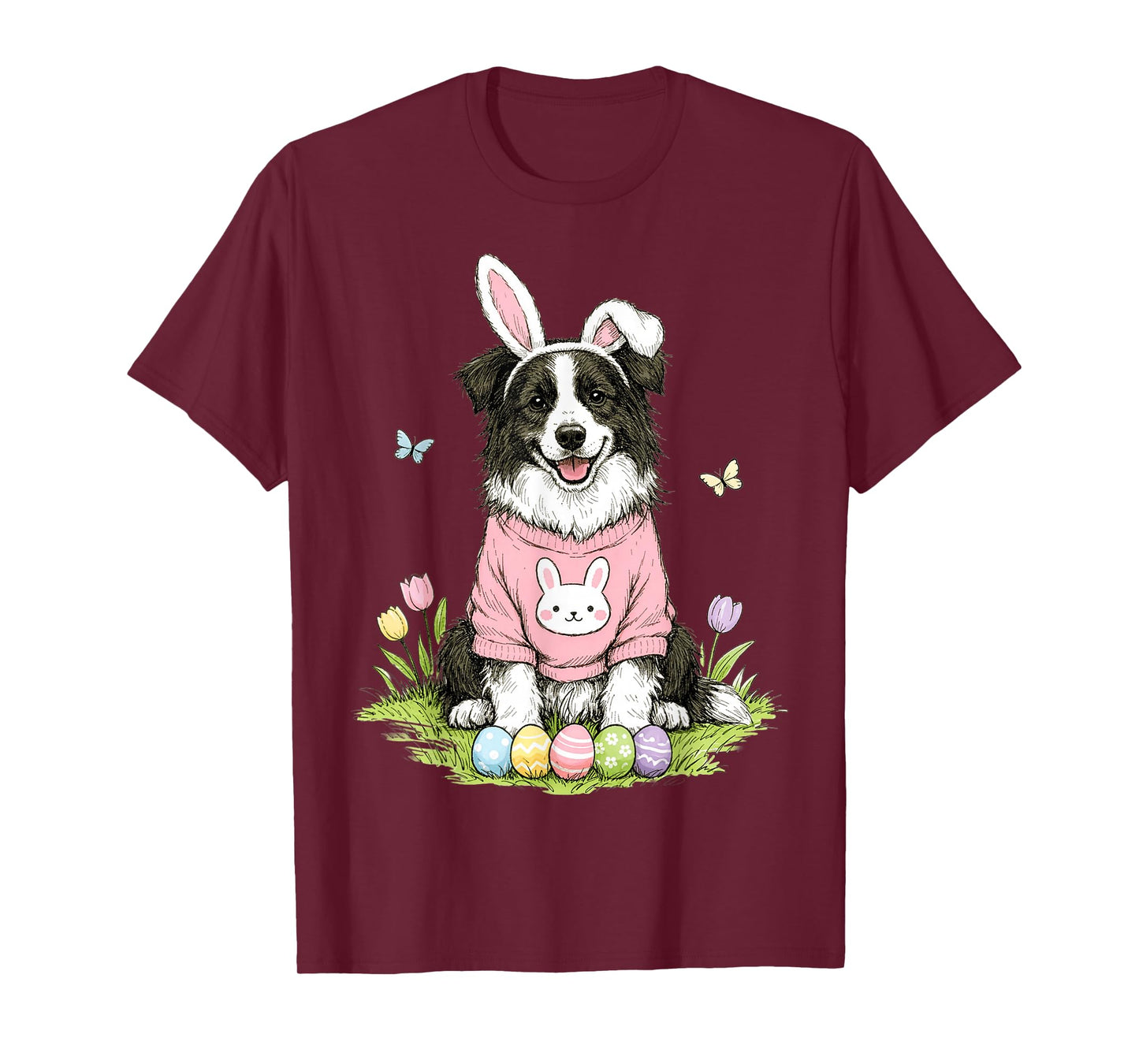 Easter Border Collie Dog Mom Spring Easter Bunny Eggs T-Shirt