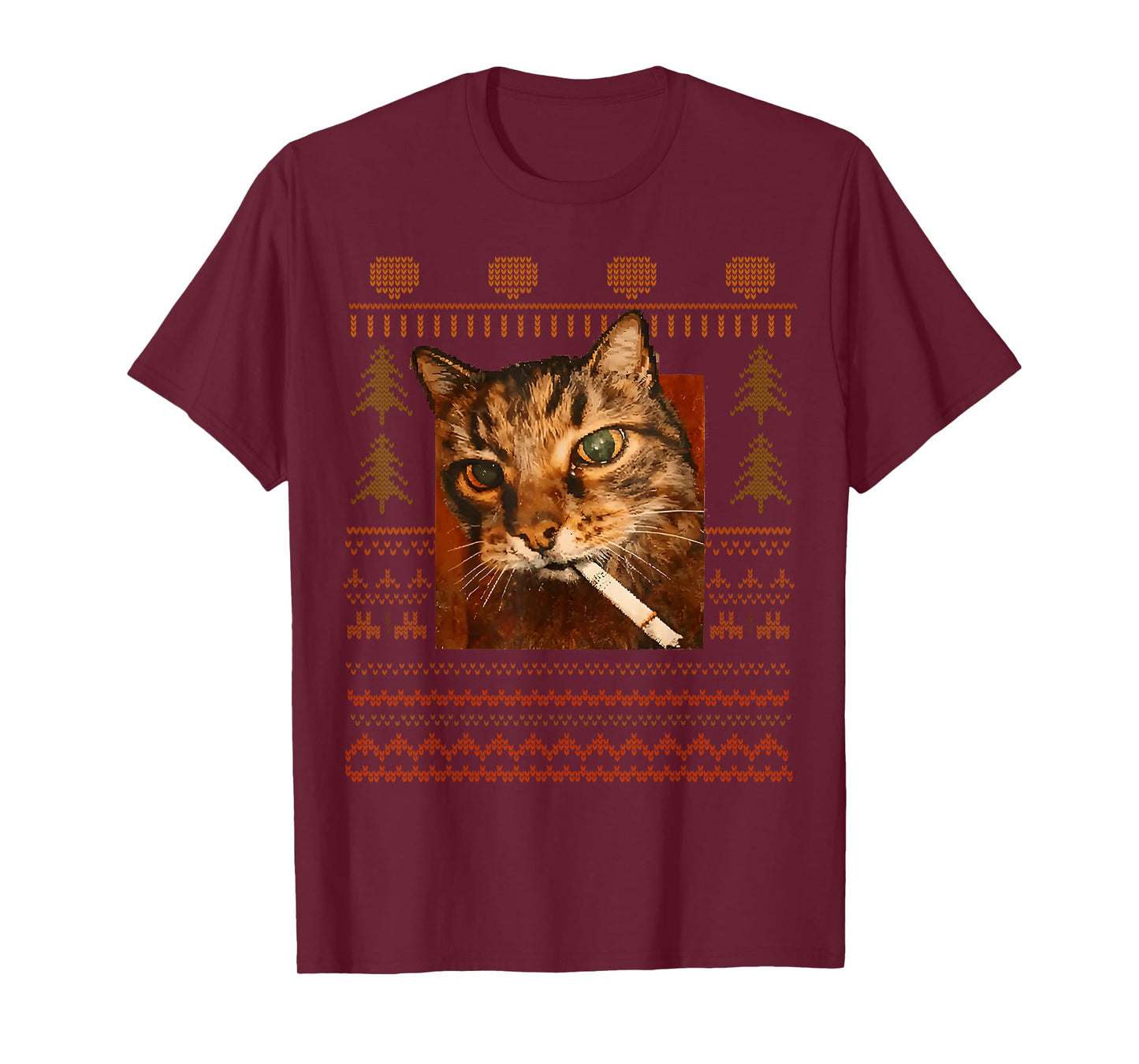 Funny Smoking Cat Meme Christmas Ugly for Men Women T-Shirt