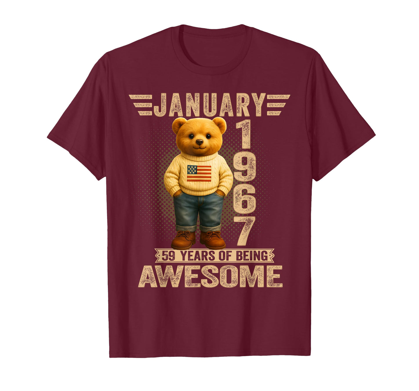 59 Year Old January 1967 Teddy Bear 59th Birthday Men Women T-Shirt
