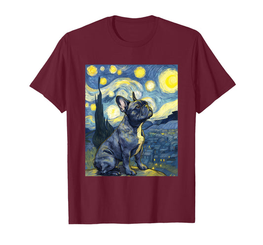French Bulldog Dog Van Gogh Style Starry Night Funny Graphic T-Shirt