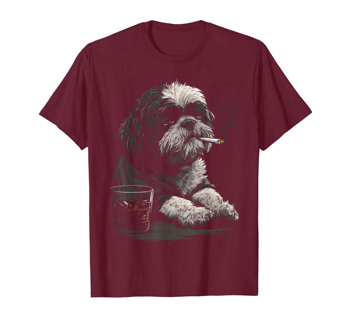 Shih Tzu Smoking Cigarette Whisky Lover Funny Dog T-Shirt