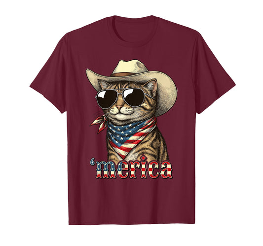 USA Flag Cat 4th of July Men Women Kids Funny Patriotic T-Shirt