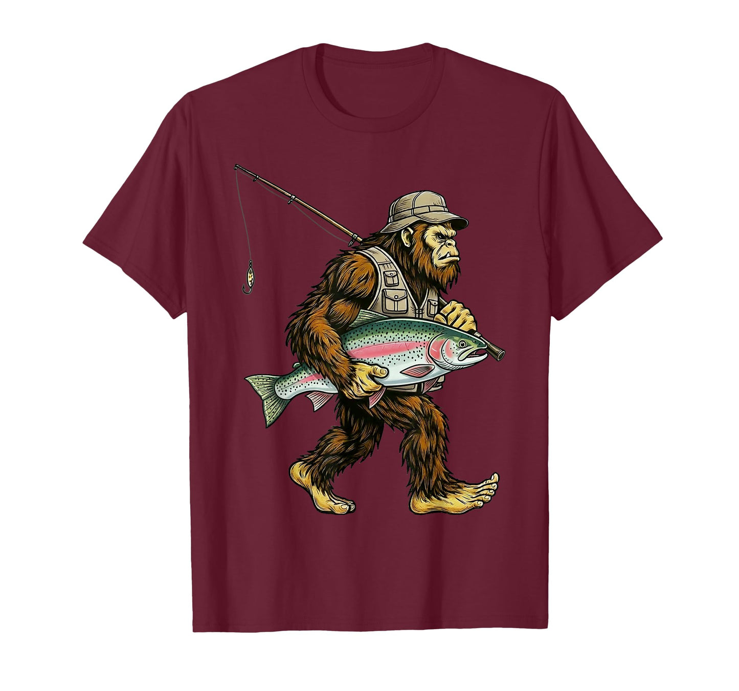 Rainbow Trout Bigfoot Fisherman River Fishing Sasquatch T-Shirt