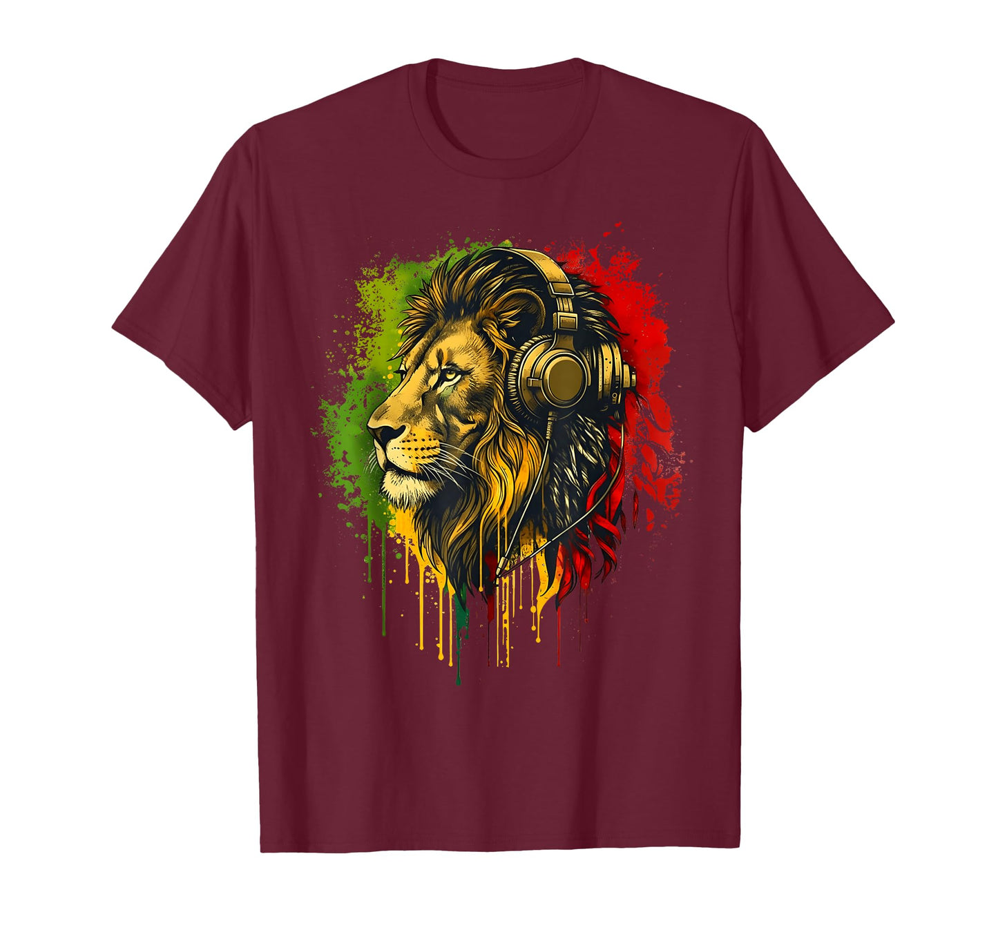 Rasta Reggae Music Headphones Jamaican Lion of Judah T-Shirt