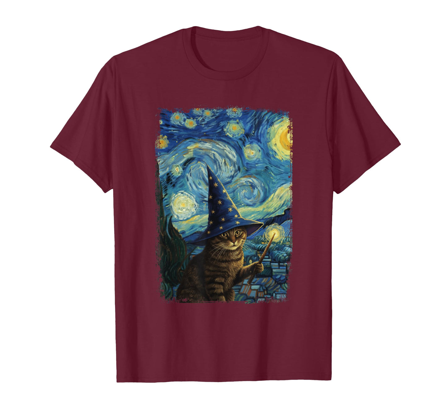 Van Gogh Starry Night Wizard Cat T-Shirt