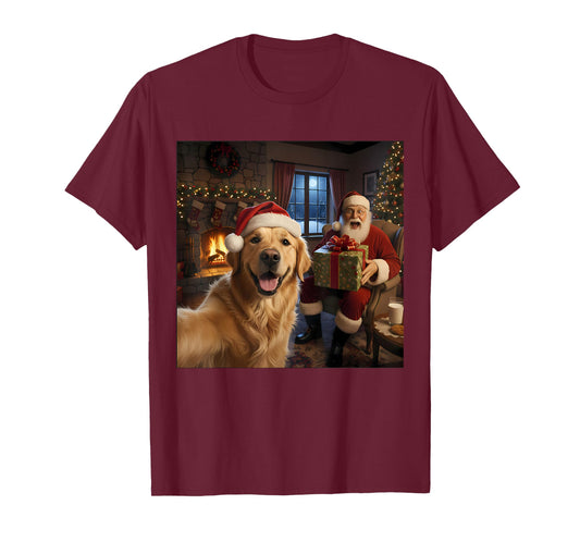 Golden Retriever Selfie with Santa Claus Funny Christmas T-Shirt