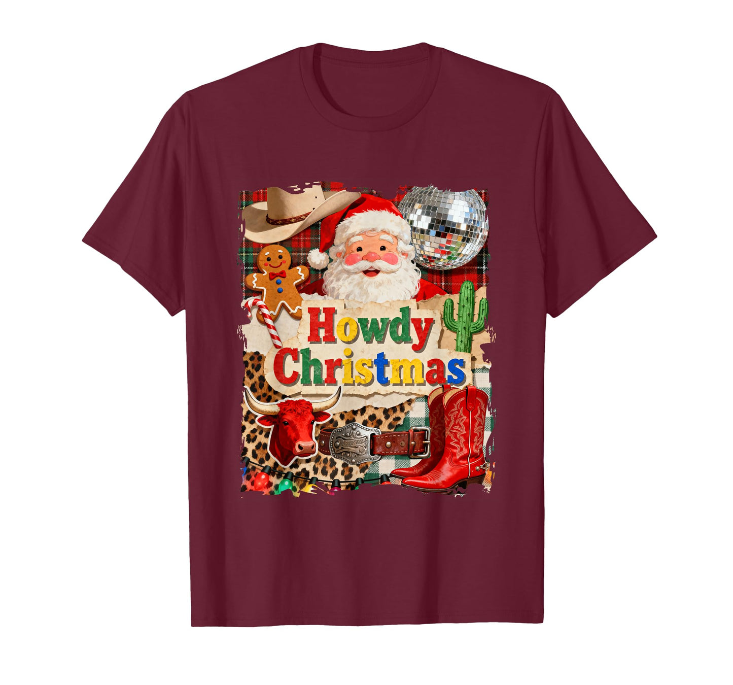 Howdy Christmas Western Santa Claus Xmas Cowboy Boots Women T-Shirt