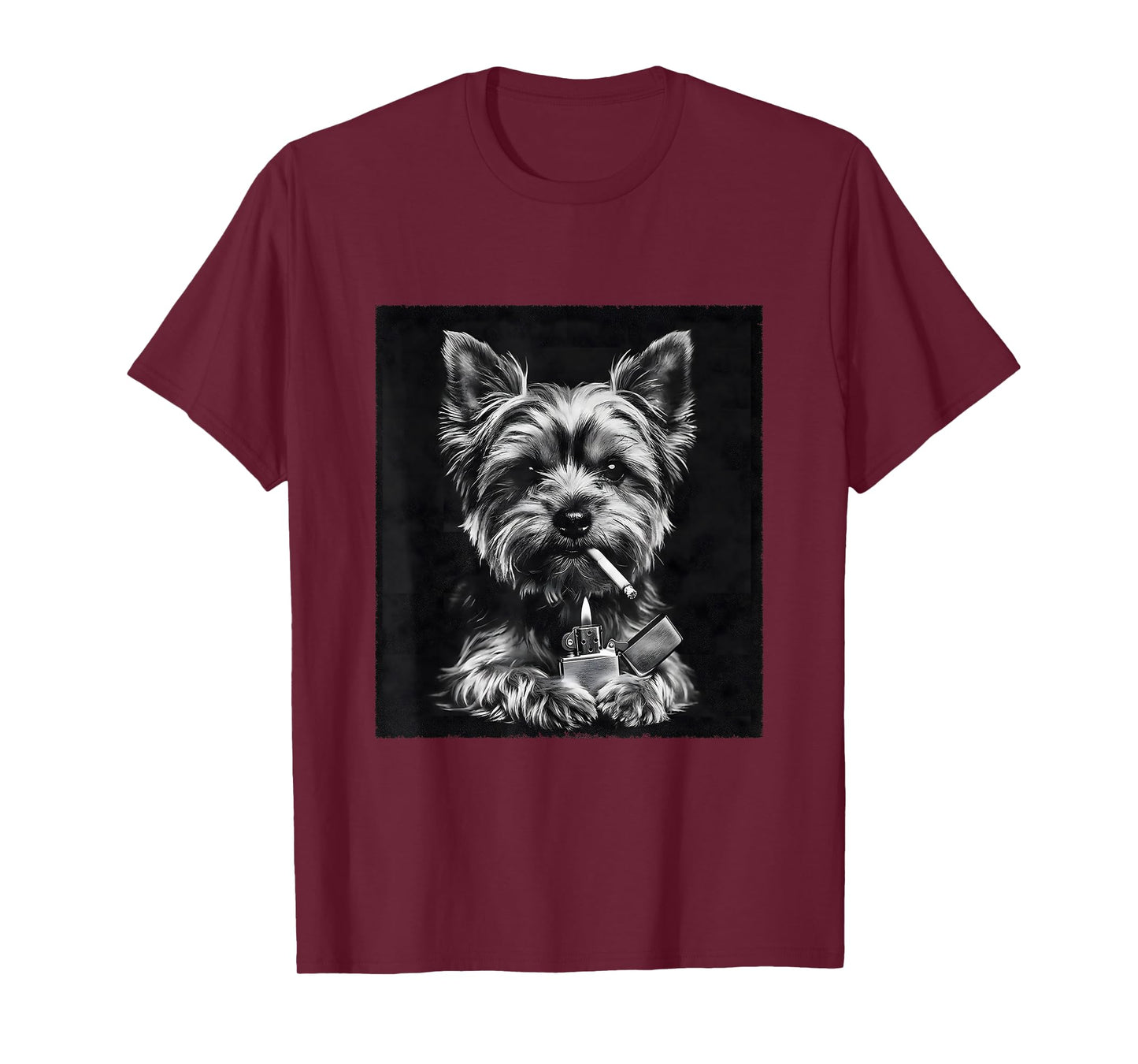 Yorkie Smoking Cigarette Funny Dog Photography Meme T-Shirt