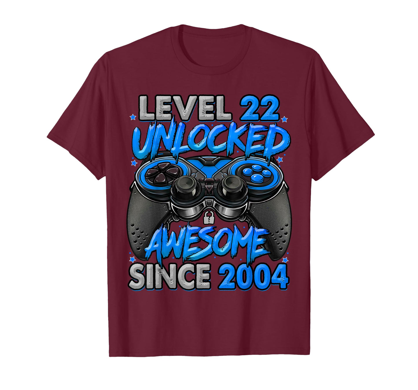 Level 22 Unlocked Awesome Since 2004 22nd Birthday Gaming T-Shirt