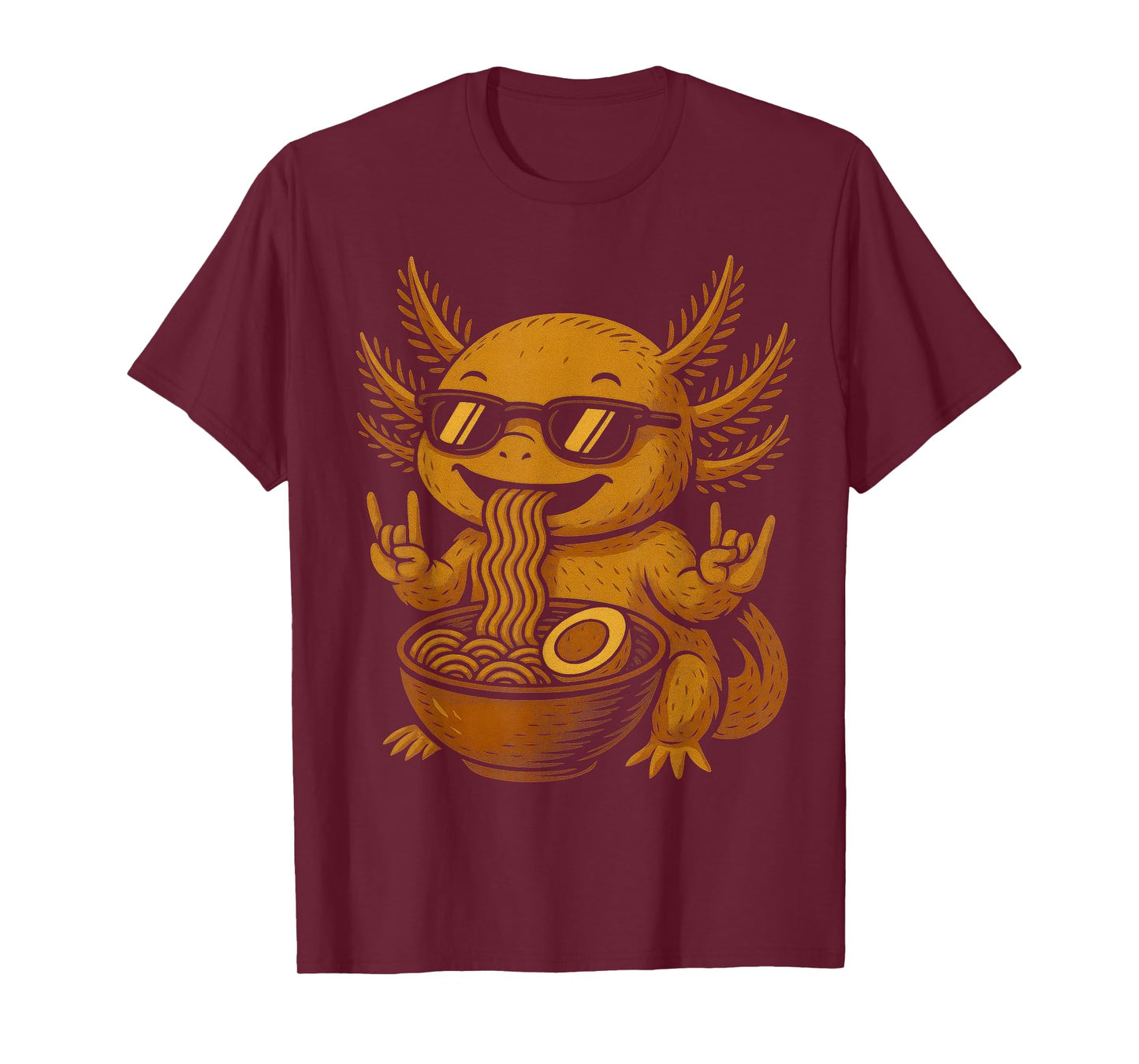 Funny Anime Kawaii Axolotl Eating Ramen Graphic Tee Rock On T-Shirt