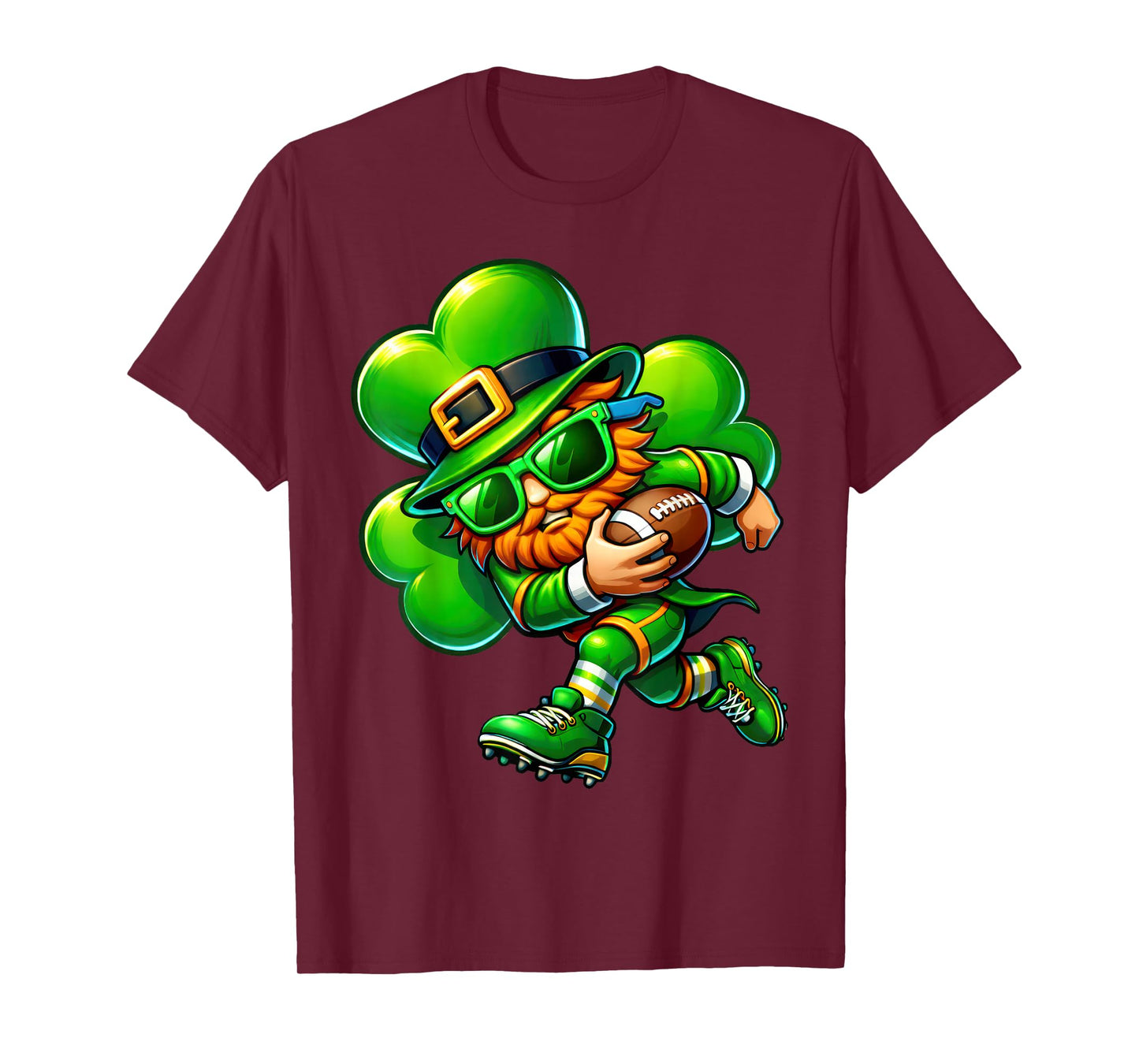 Funny Leprechaun Playing Football Kids Boys Mens T-Shirt