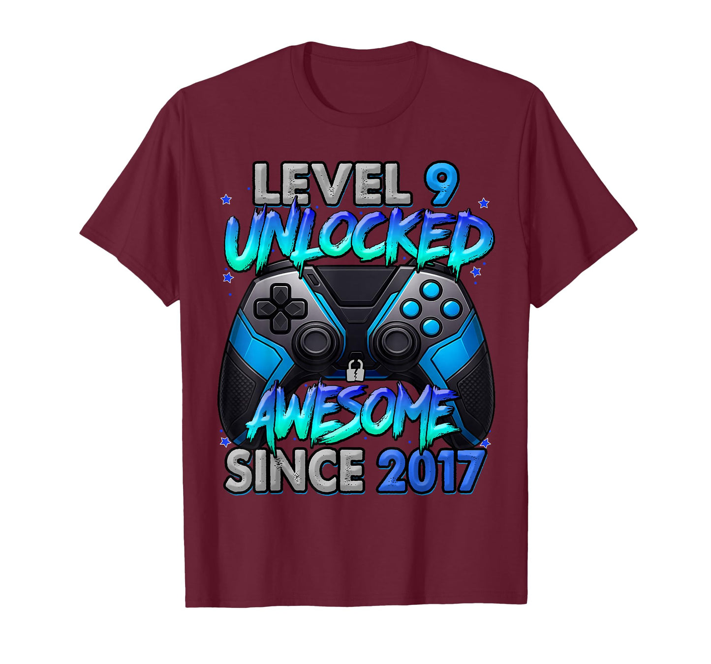 Level 9 Unlocked Awesome Since 2017 9th Birthday Gaming T-Shirt