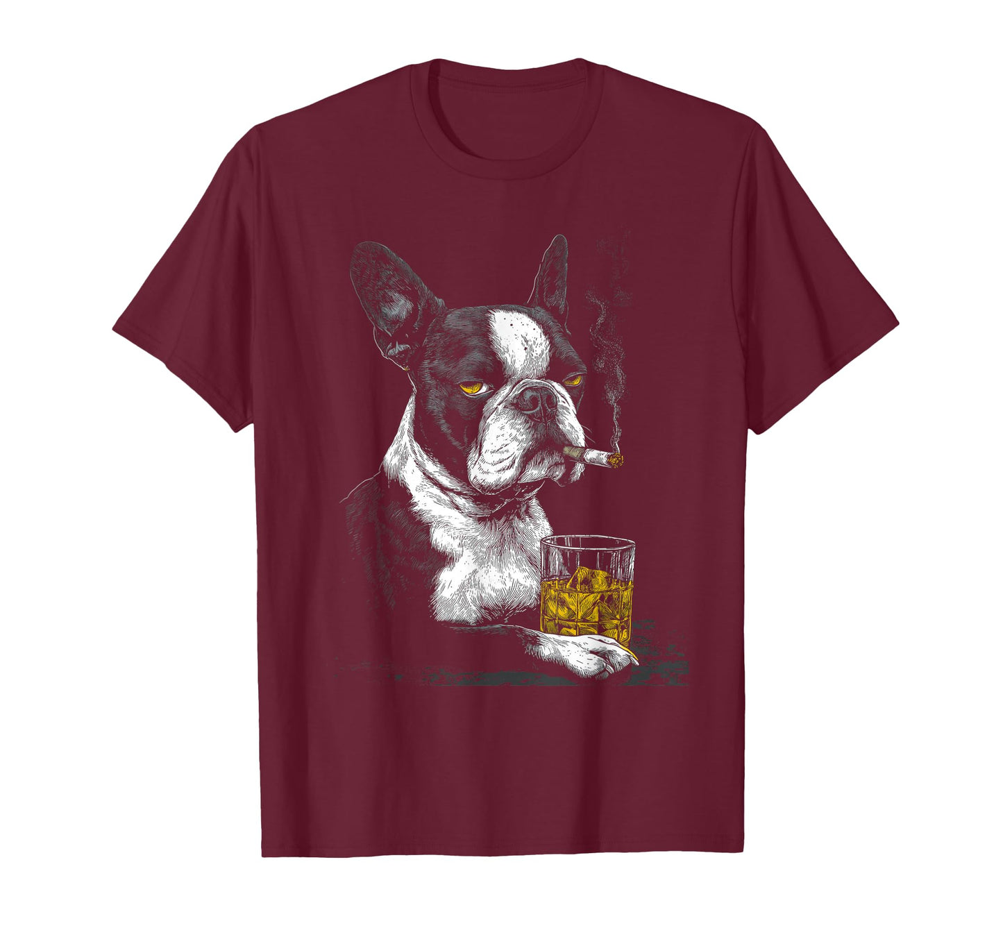 Boston Terrier Smoking Cigarette Whisky Lover Funny Dog T-Shirt
