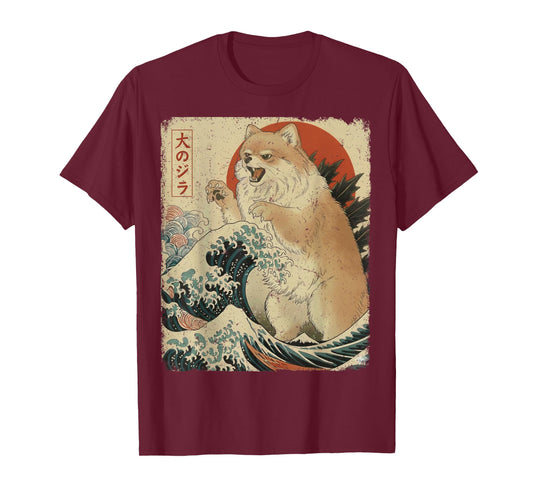 Pomzilla Funny Pomeranian Dog Japanese Art T-Shirt