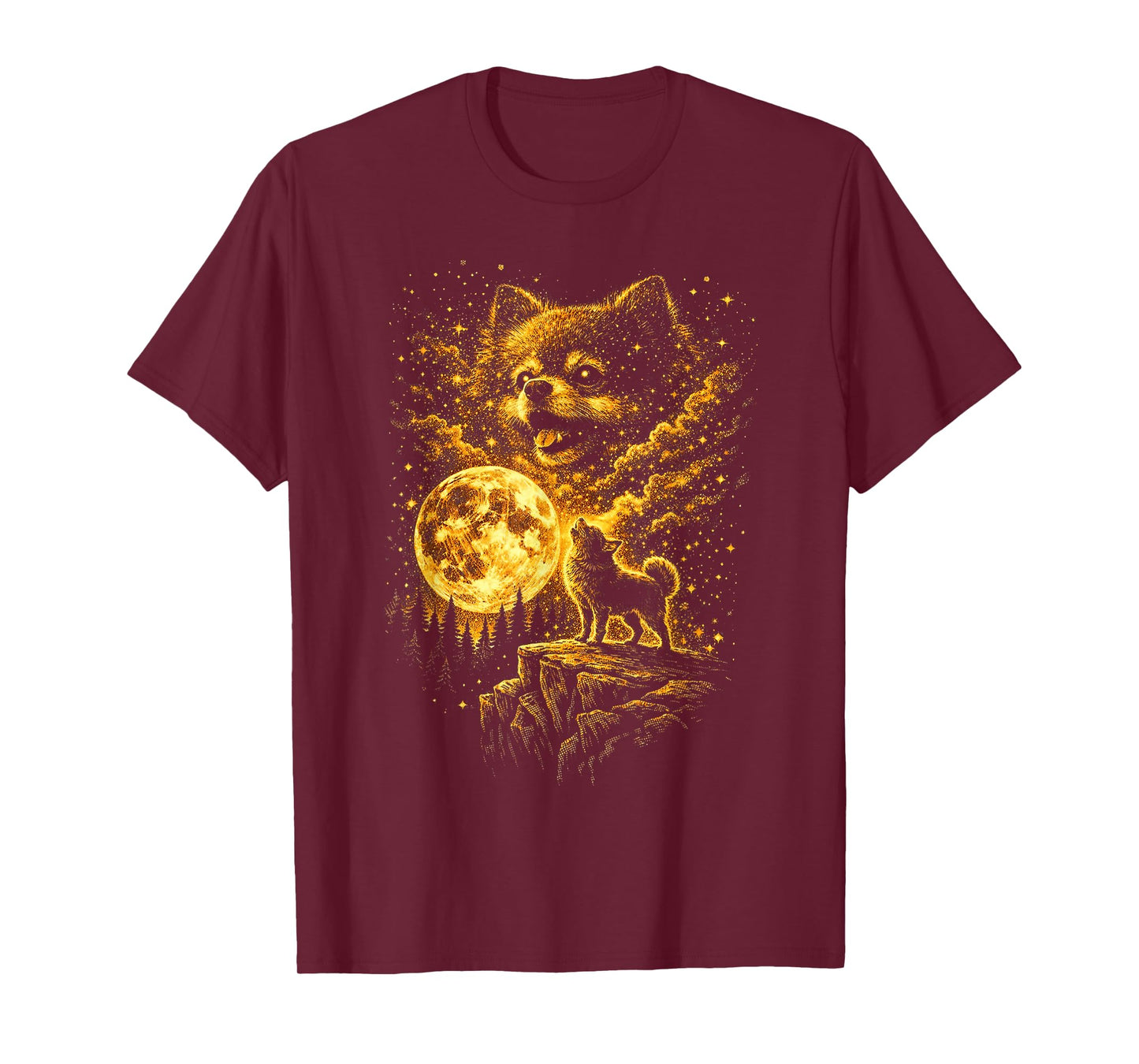 Pomeranian Howling to The Moon Vintage 90s Funny Dog Graphic T-Shirt