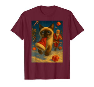 Christmas Santa Sleigh Siamese Cat Selfie Xmas Meme T-Shirt
