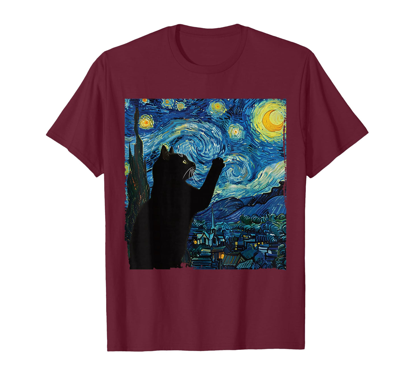 Starry Night Cat Art Graphic Cute Night Sky Painting Design T-Shirt