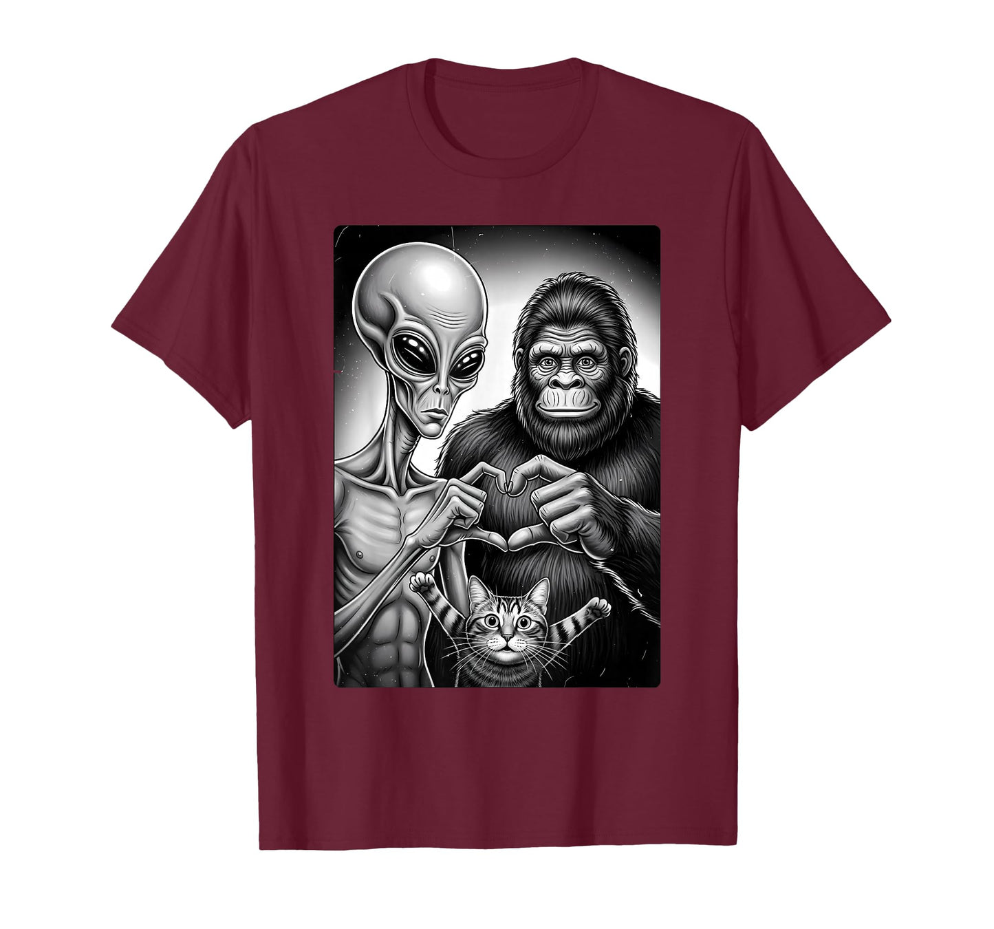 Bigfoot Alien Valentines Day UFO Love Encounter T-Shirt