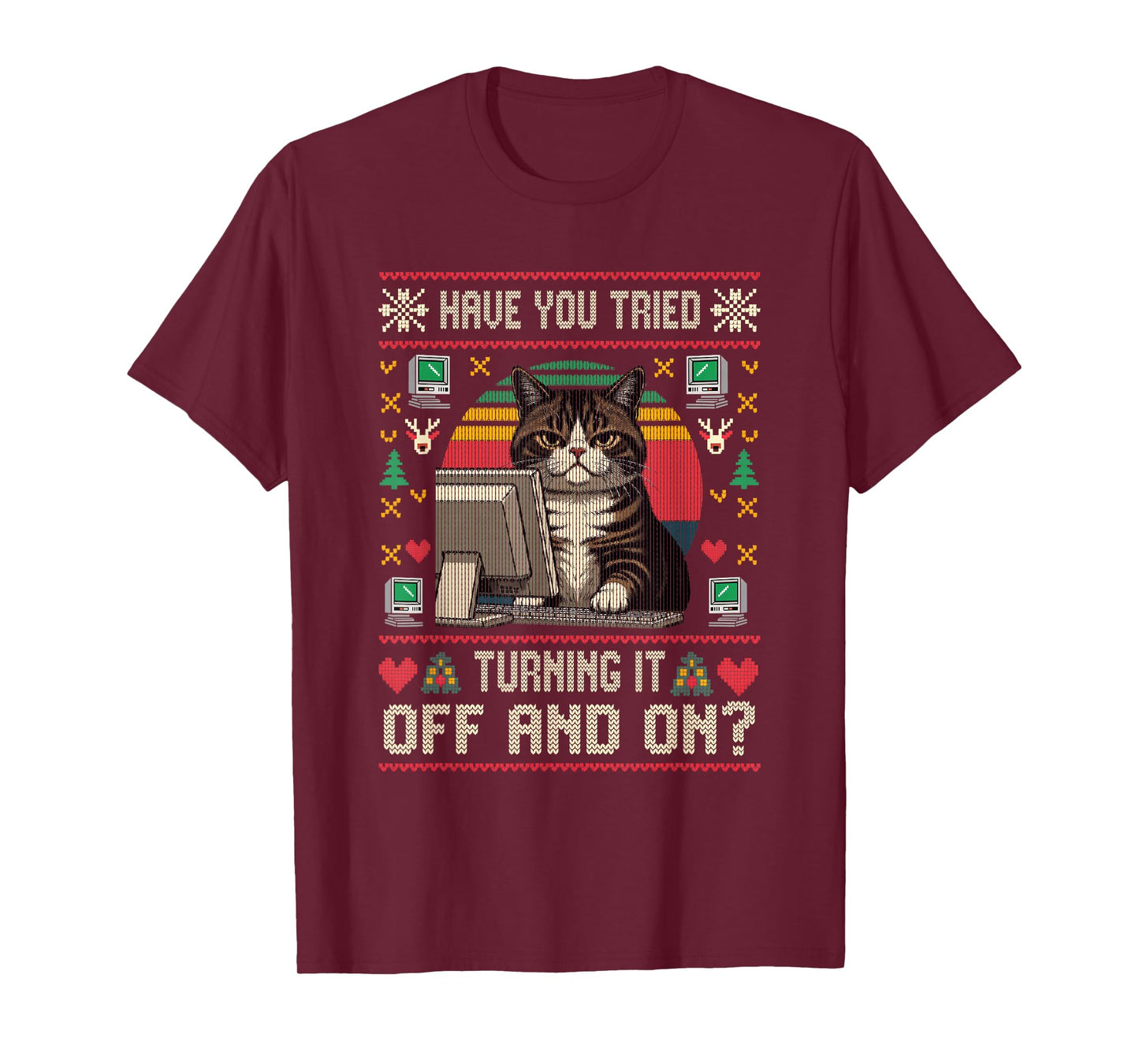 Tech Supports Cat Engineer Computer Ugly Christmas Sweater T-Shirt