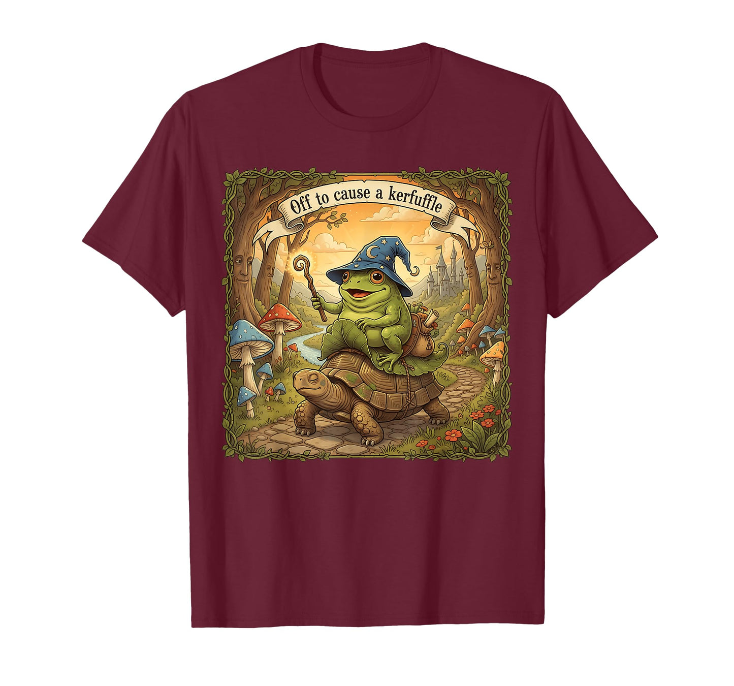 Off to Cause A Kerfuffle Funny Meme Whimsical Frog Wizard T-Shirt