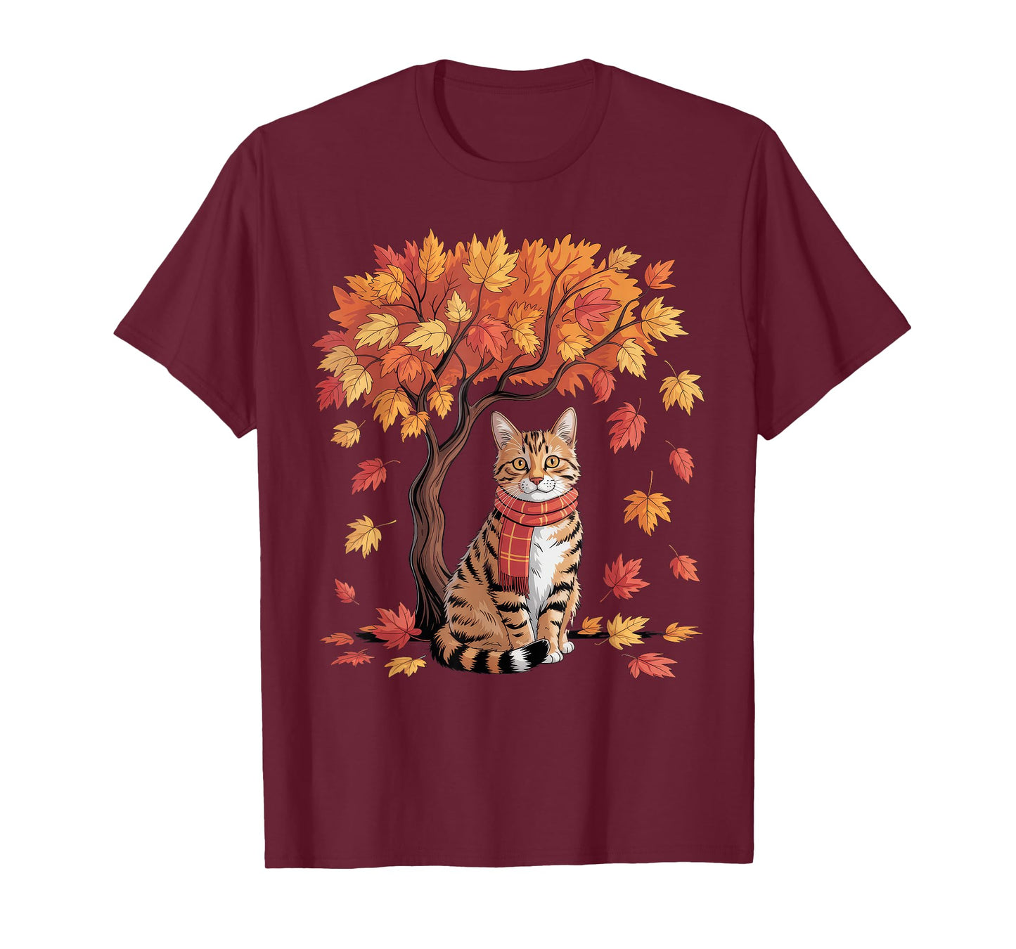 Cat Leaf Fall Tree Thanksgiving T-Shirt