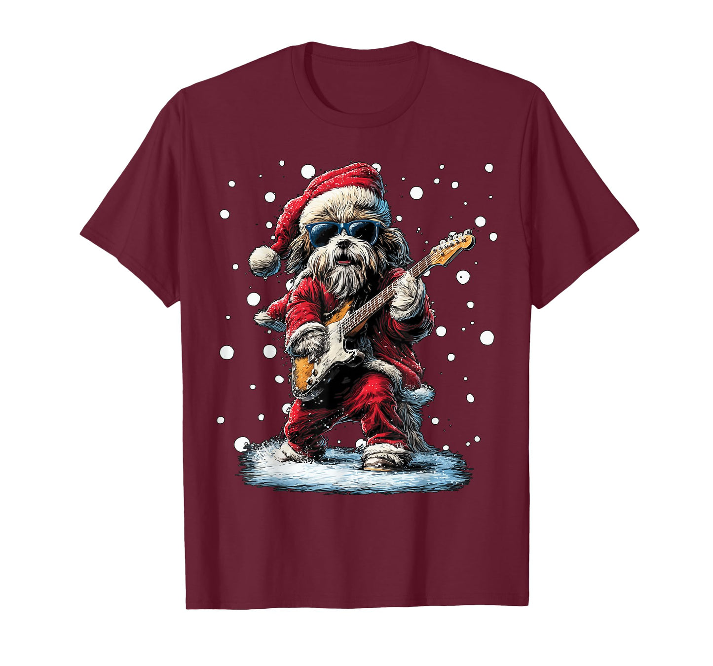 Christmas Shih Tzu Playing Guitar Funny Musician Dog Music T-Shirt