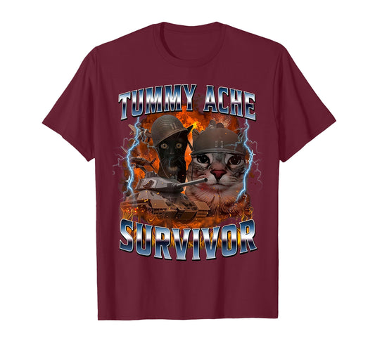 I Survived Today's Tummy Ache Funny Silly Cat Meme T-Shirt